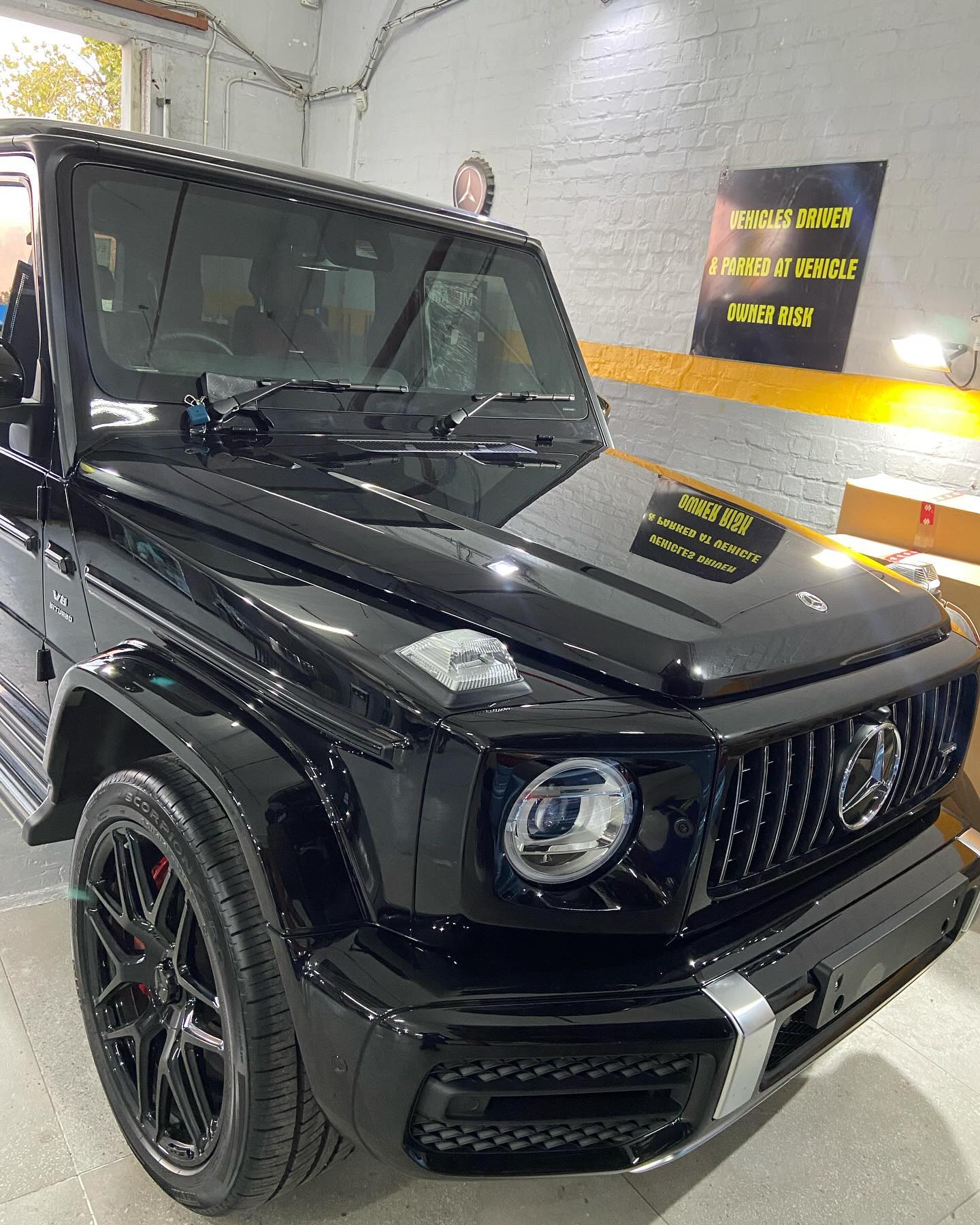 Black Mercedes AMG G63 at Autobody Tronix workshop
